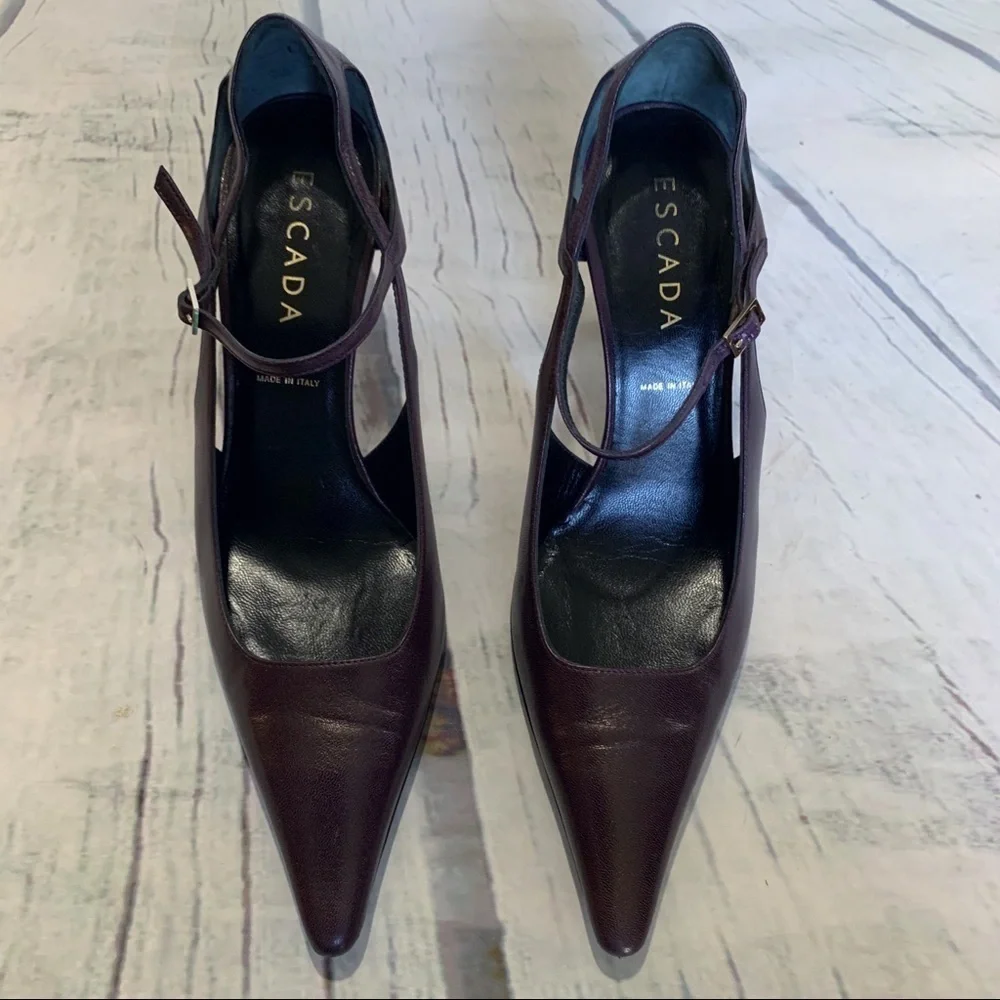 Escada Plum and Mirrored Gold Heels